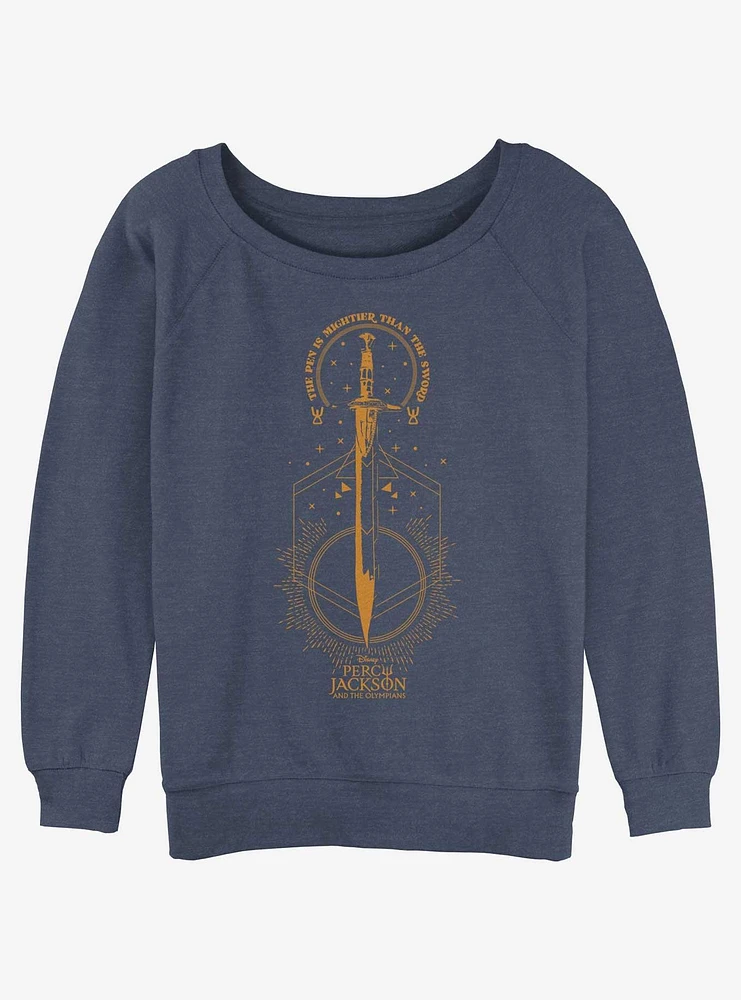 Disney Percy Jackson And The Olympians Pen Above Sword Womens Slouchy Sweatshirt