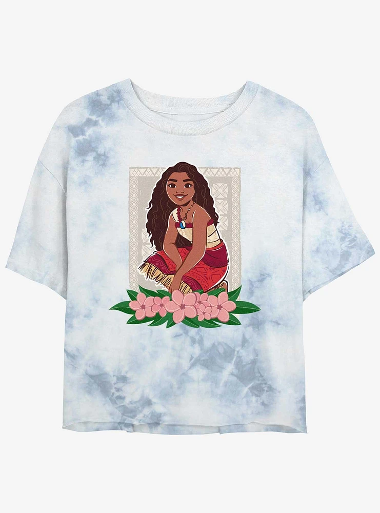 Disney Moana 2 Flowers Girls Tie-Dye Crop T-Shirt