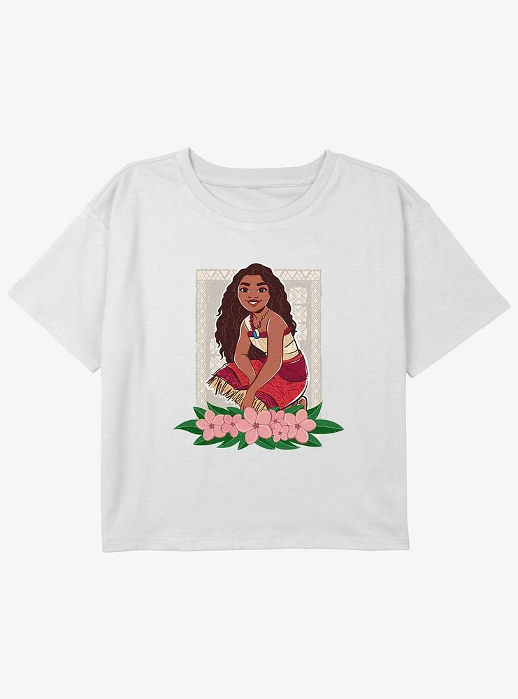 Disney Moana 2 Flowers Youth Girls Boxy T-Shirt