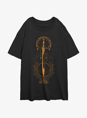 Disney Percy Jackson And The Olympians Pen Above Sword Womens Oversized T-Shirt