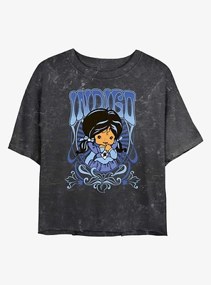 Rainbow Brite Indigo Nouveau Portrait Girls Mineral Wash Crop T-Shirt