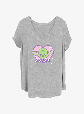 Star Wars The Mandalorian Kawaii Grogu Shiny Heart Girls T-Shirt Plus