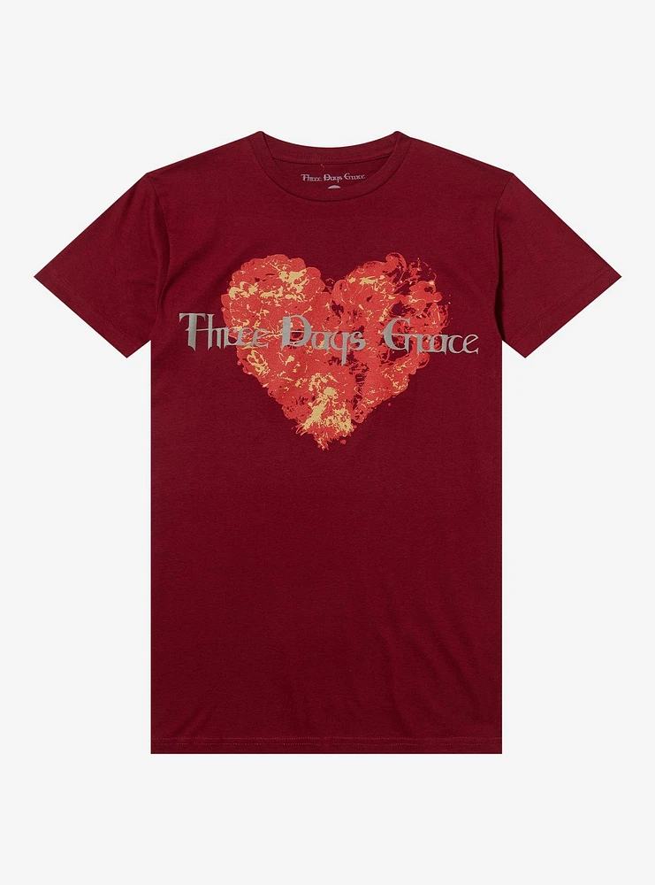 Three Days Grace Flame Heart Relaxed Fit Girls T-Shirt