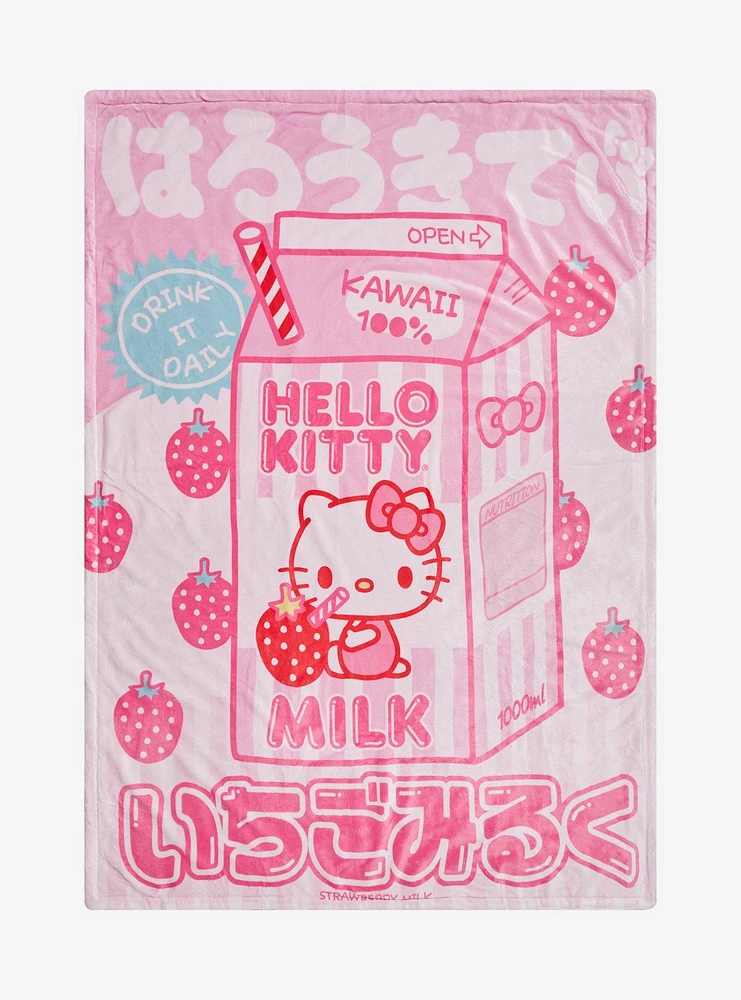 Hello Kitty Strawberry Milk Sherpa Throw Blanket