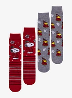 Peanuts Snoopy & Woodstock Puffer Jacket Crew Socks 2 Pair