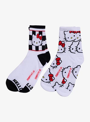 Hello Kitty Face Checkered Crew Socks 2 Pair