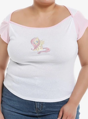 My Little Pony Fluttershy Embroidered Boatneck Girls Raglan Top Plus