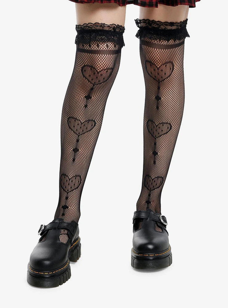 Black Heart Fishnet Thigh Highs