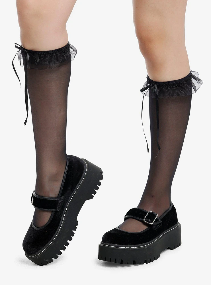 Sheer Ruffle Knee-High Socks