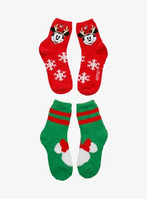 Disney Mickey Mouse & Minnie Mouse Holiday Fuzzy Crew Socks 2 Pair