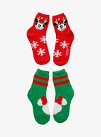 Disney Mickey Mouse & Minnie Mouse Holiday Fuzzy Crew Socks 2 Pair