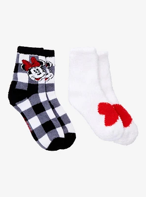 Disney Minnie Mouse Bow Gingham Cozy Socks 2 Pair