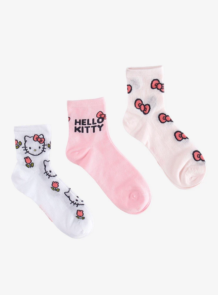 Hello Kitty Flower & Bow Ankle Socks 3 Pair