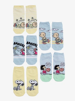 Peanuts Football Scene Pastel No-Show Socks 5 Pair