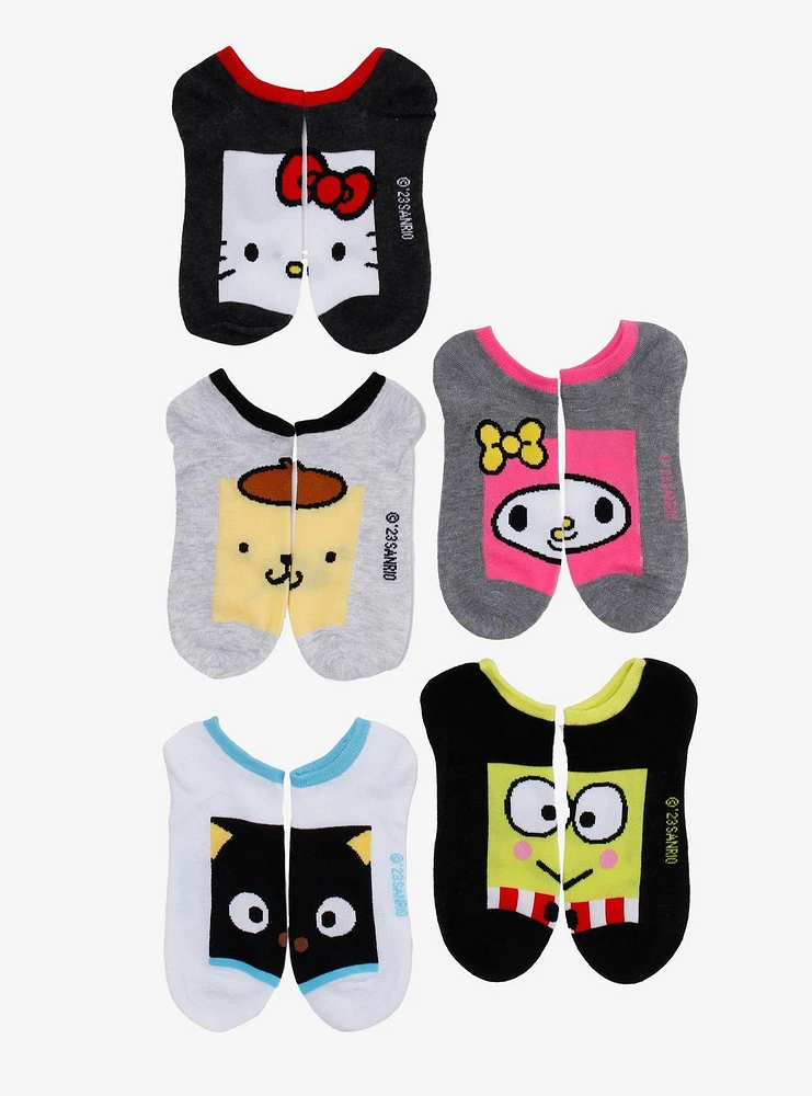 Hello Kitty And Friends Square Face No-Show Socks 5 Pair