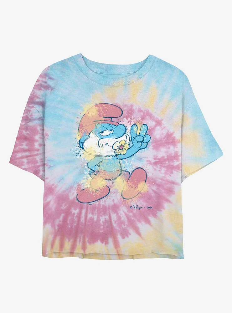 The Smurfs Papa Pastel Paint Tie Dye Crop Girls T-Shirt