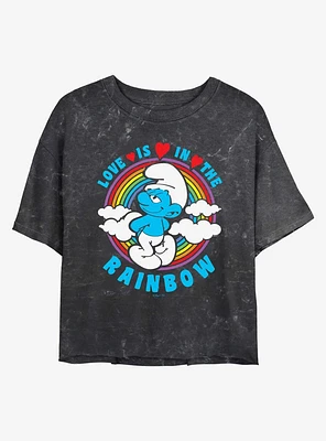 The Smurfs Love Is Rainbow Mineral Wash Girls Crop T-Shirt