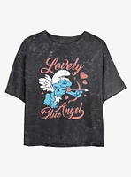 The Smurfs Lovely Blue Angel Mineral Wash Girls Crop T-Shirt