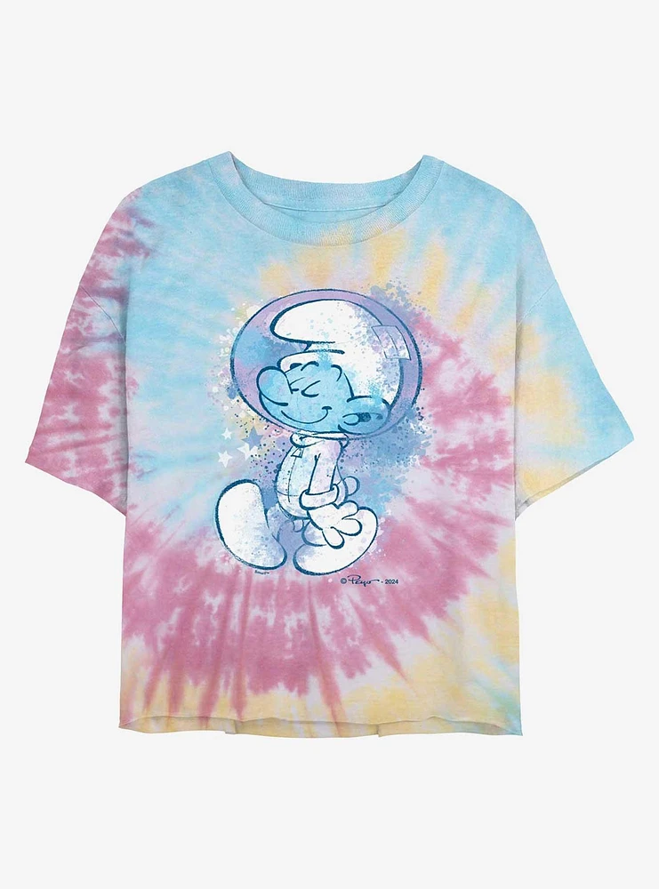 The Smurfs Stars Smurf Paint Portrait Tie Dye Crop Girls T-Shirt