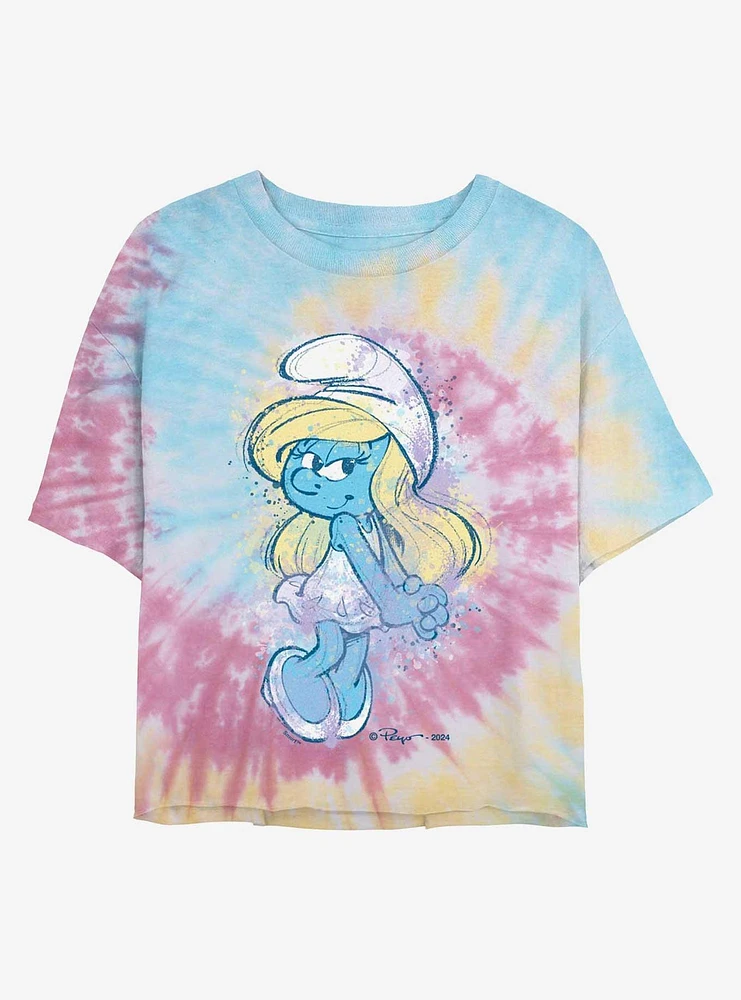 The Smurfs Cute Smurfin Pose Tie Dye Crop Girls T-Shirt