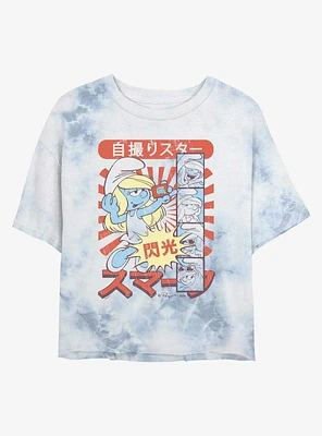 The Smurfs Smurf Manga Selfie Tie Dye Crop Girls T-Shirt