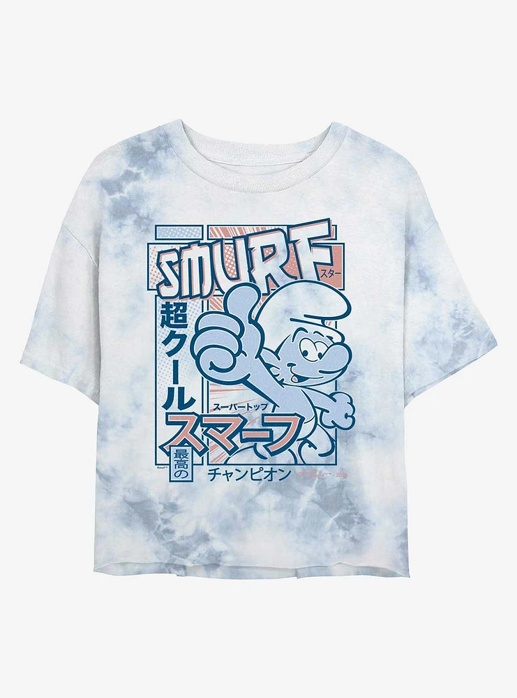 The Smurfs Super Cool Smurf Tie Dye Crop Girls T-Shirt