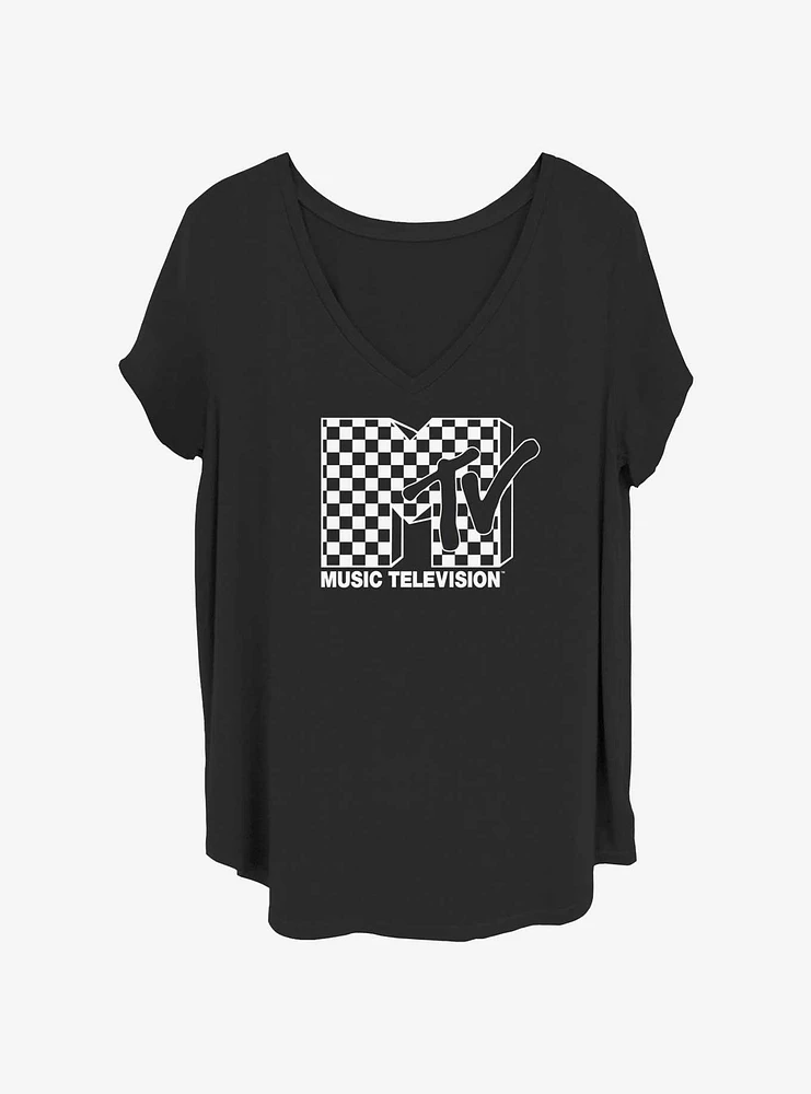 MTV Checkered Logo Womens T-Shirt Plus