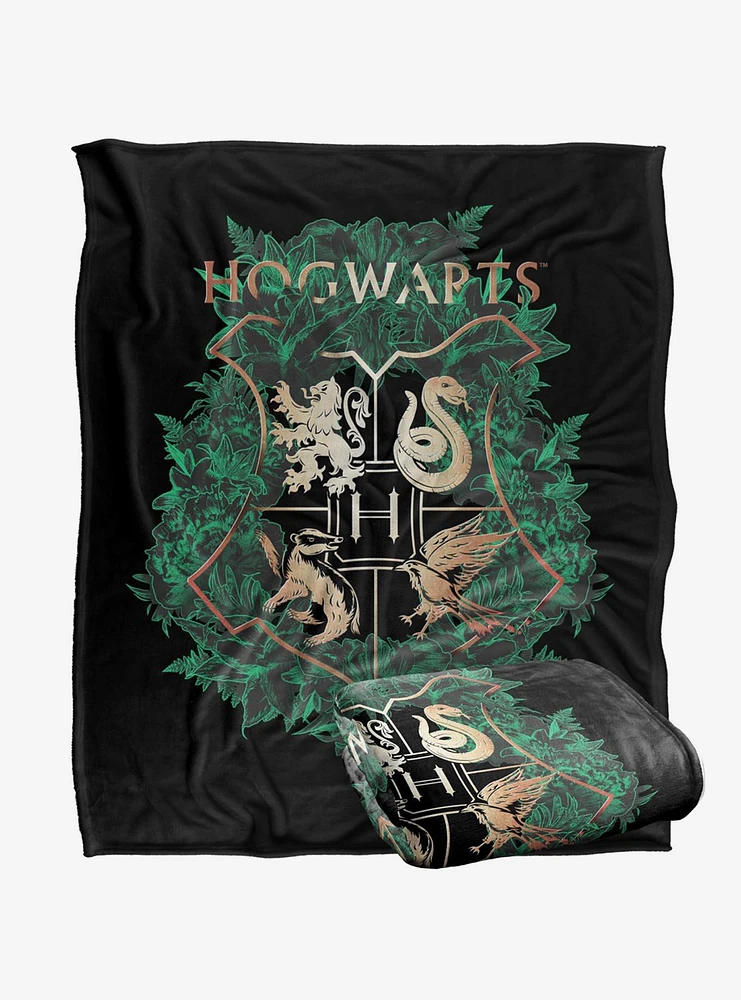 Harry Potter Hogwarts Floral Crest 50x60" Throw Blanket