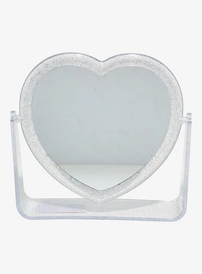 Silver Glitter Heart Magnifying Vanity Mirror