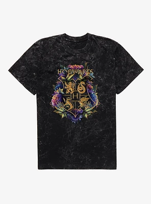 Harry Potter Hogwarts Floral Crest Mineral Wash T-Shirt