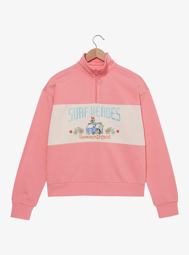 The Powerpuff Girls Surf Heroes Women's Quarter Zip Crewneck - BoxLunch Exclusive