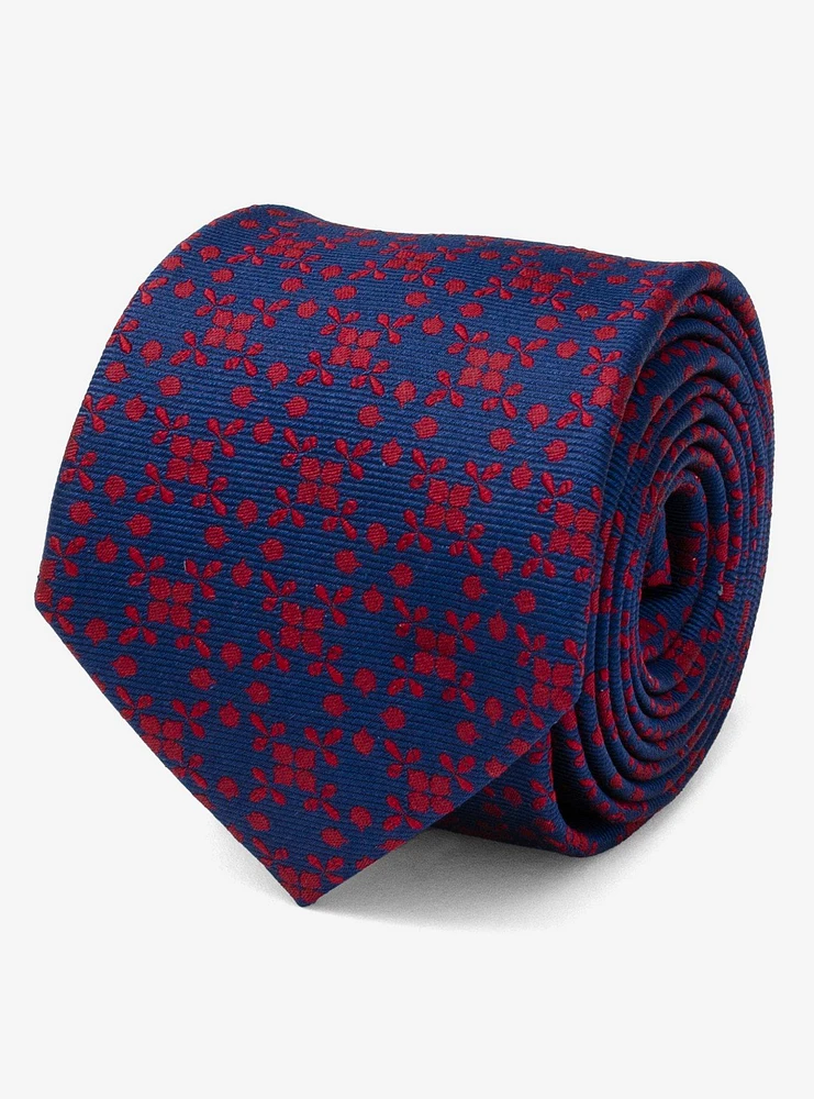 Navy Red Patterned Silk Tie