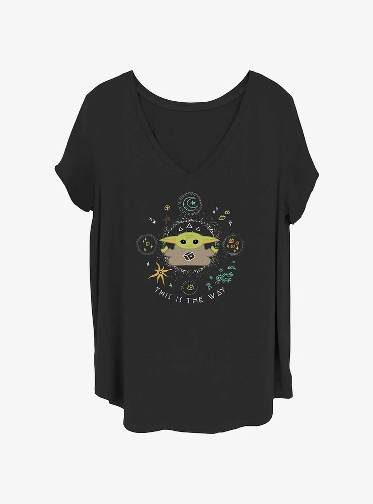 Star Wars The Mandalorian Grogu Doodle Womens T-Shirt Plus