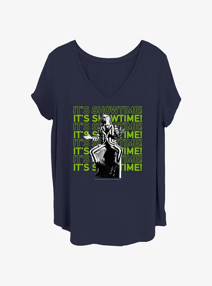 Beetlejuice It's Showtime Repeating Text Womens T-Shirt Plus