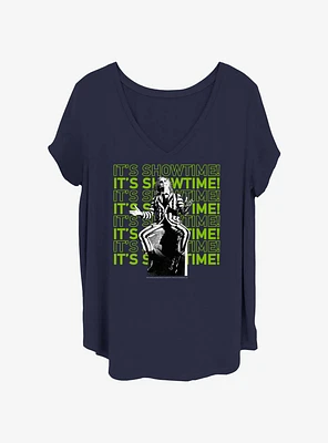 Beetlejuice It's Showtime Repeating Text Womens T-Shirt Plus