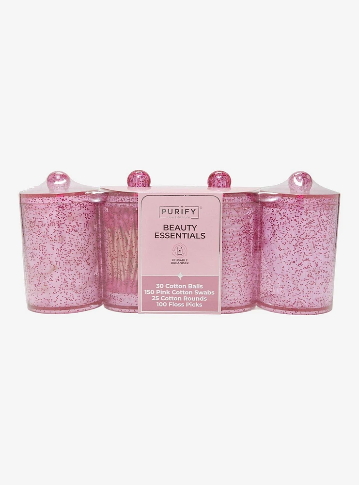 Pink Sparkle Cotton Swab & Floss Pick Container Set