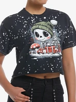 Beanie Skeleton With Present Girls Crop T-Shirt