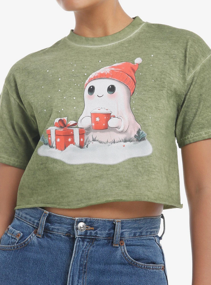 Beanie Ghost Drinking Coco Girls Crop T-Shirt