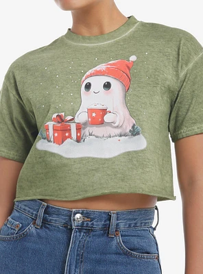 Beanie Ghost Drinking Coco Girls Crop T-Shirt