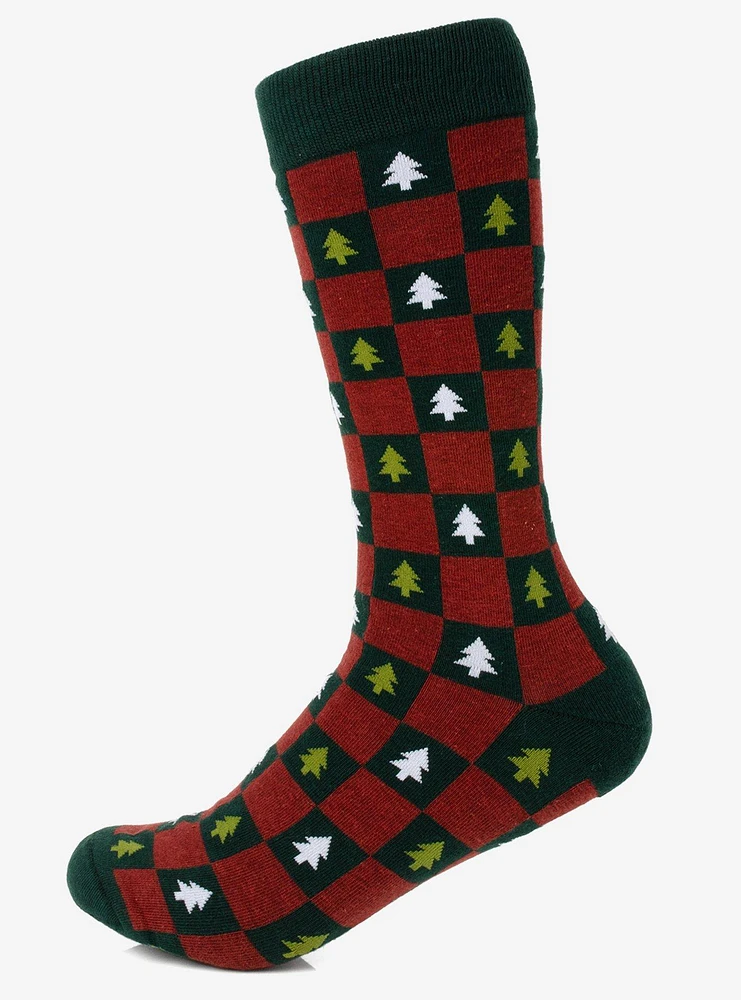 Christmas Tree Red Green Checkered Men's Socks