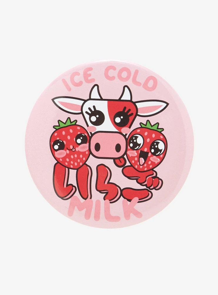 Cold Milk Strawberry Cow 3 Inch Button