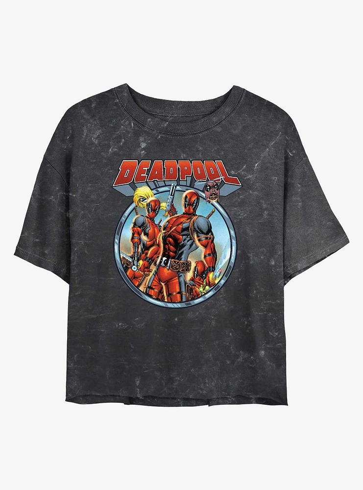 Marvel Deadpool & Lady Womens Mineral Wash Crop T-Shirt