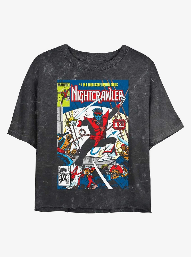 Marvel Nightcrawler Comic Cover Womens Mineral Wash Crop T-Shirt