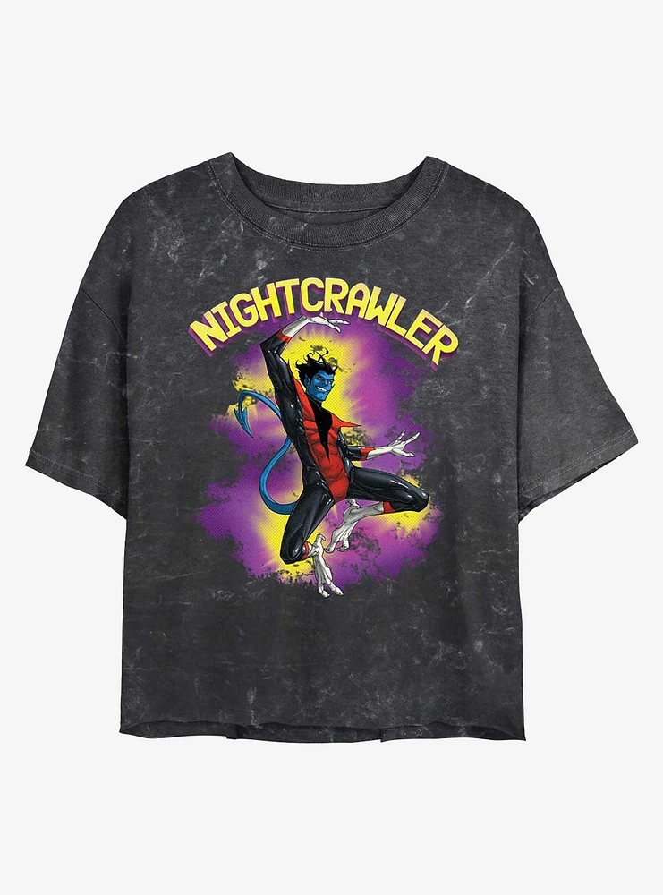 Marvel X-Men Nightcrawler Leap Womens Mineral Wash Crop T-Shirt