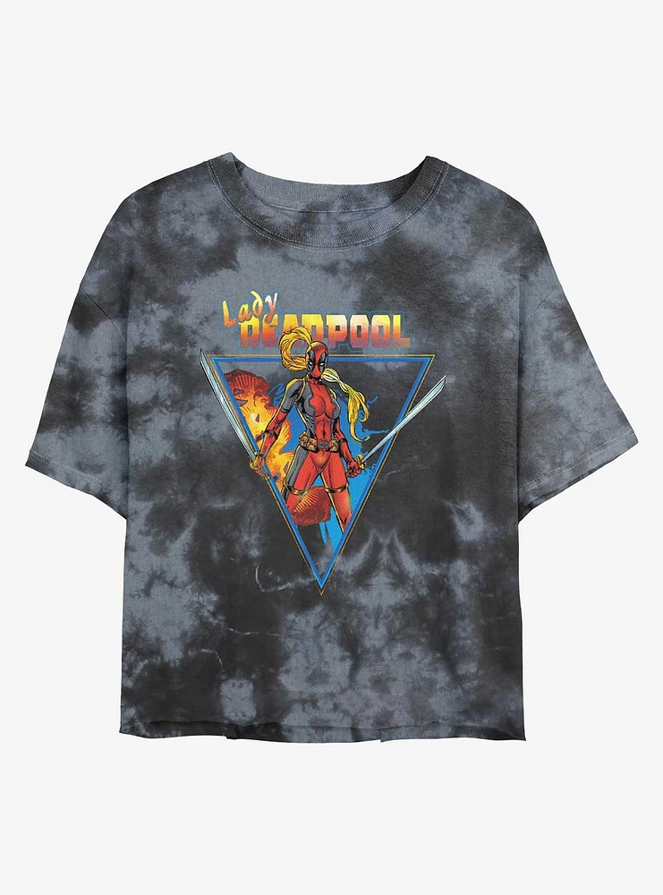 Marvel Lady Deadpool Triangle Portrait Womens Tie-Dye Crop T-Shirt