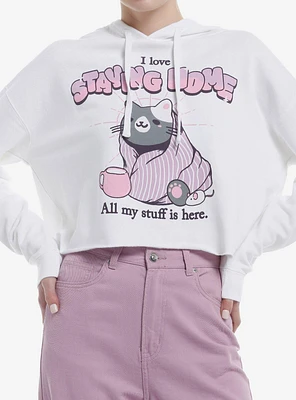 Staying Home Cat Crop Girls Hoodie