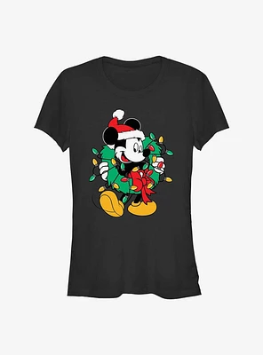 Disney Mickey Mouse Santa Wreath & Lights Girls T-Shirt