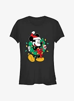 Disney Mickey Mouse Santa Wreath & Lights Girls T-Shirt