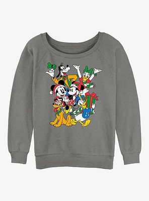 Disney Mickey Mouse Holiday Crew Girls Slouchy Sweatshirt