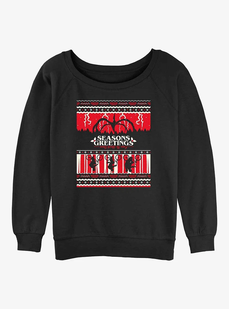 Stranger Things Seasons Greetings Girls Slouchy Sweatshirt